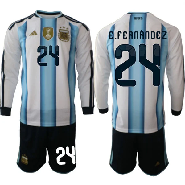 Mens Argentina National Team #24 Enzo Fernandez Home White 2026 FIFA World Cup Soccer Long Sleeve Jersey Kit