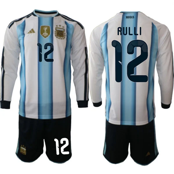 Mens Argentina National Team #12 Geronimo Rulli 2026 FIFA World Cup Soccer Home White Long Sleeve Jersey Kit