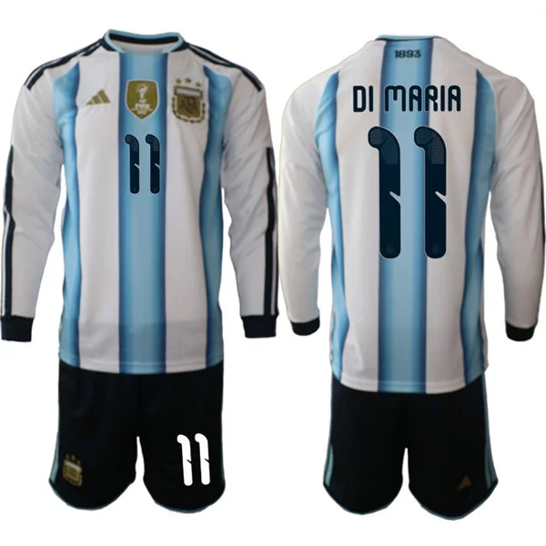 Mens Argentina National Team #11 Angel Di Maria Home White 2026 FIFA World Cup Soccer Long Sleeve Jersey Kit