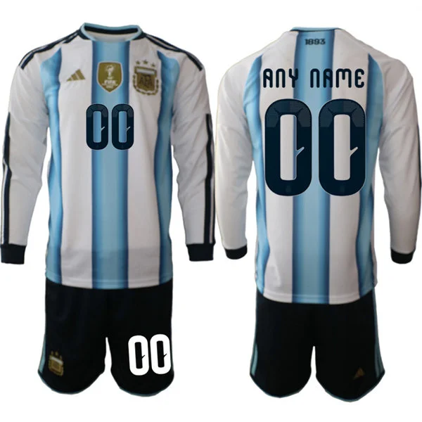 Mens Argentina National 2026 FIFA World Cup Soccer Home White Long Sleeve Custom Jersey Kit