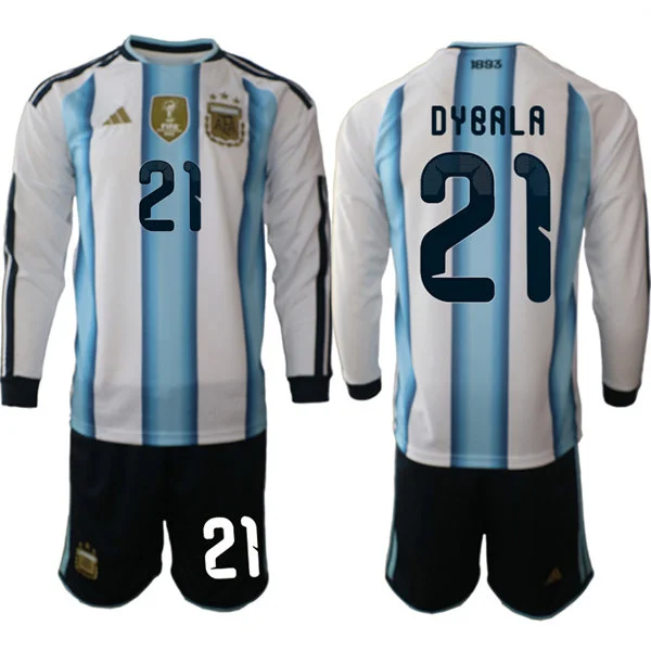 Mens Argentina National Team #21 Paulo Dybala 2026 FIFA World Cup Soccer Home White Long Sleeve Jersey Kit