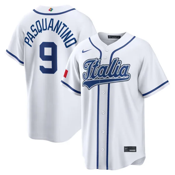 Italy Baseball #9 Vinnie Pasquantino Nike White 2026 World Baseball Classic Home Stadium Jersey