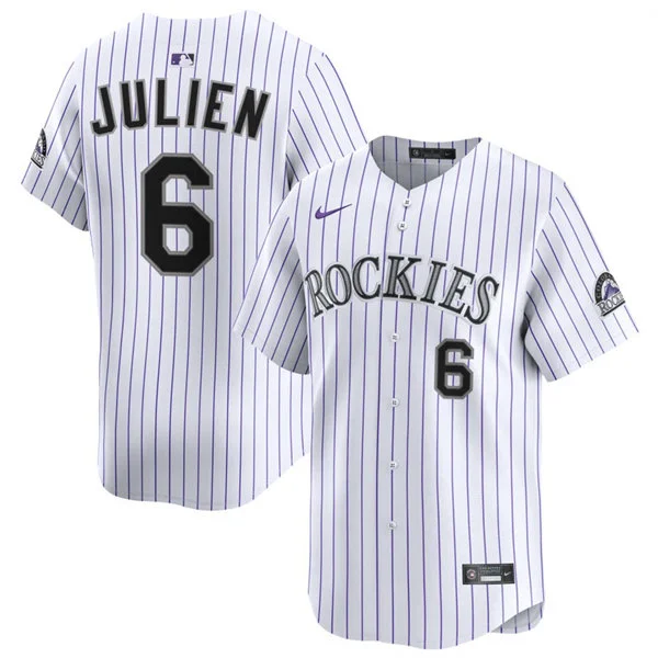 Mens Colorado Rockies #6 Edouard Julien Nike Home White Pinstripe Limited Jersey