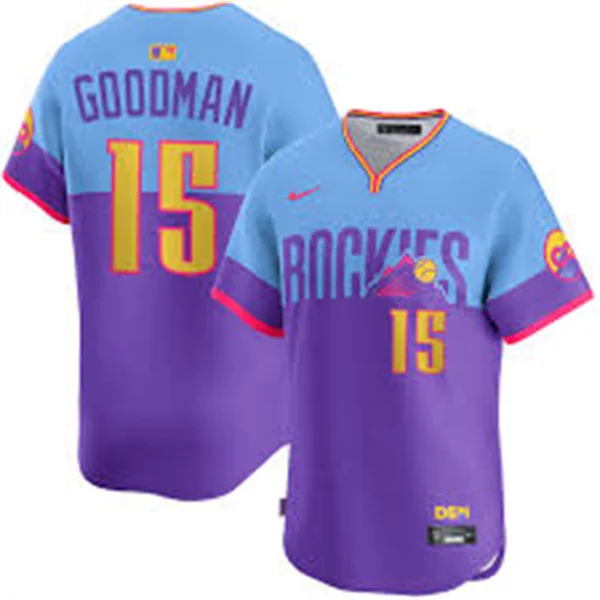 Mens Colorado Rockies #15 Hunter Goodman Nike Purple Light Blue City Connect 2.0 Limited Jersey