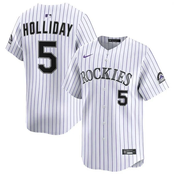 Mens Colorado Rockies Retired Player #5 Matt Holliday Nike Home White Pinstripe Limited Jersey