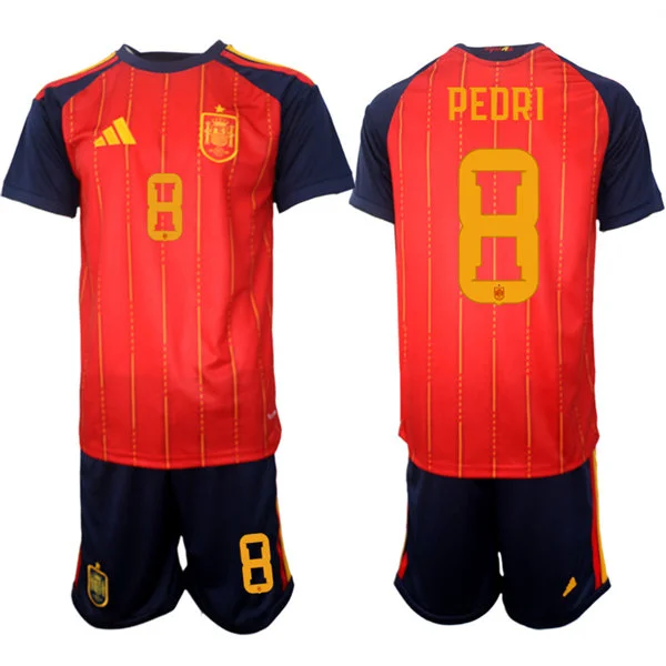 Mens Spain National Team #8 Pedri Home Red 2026 FIFA World Cup Soccer Jersey Kit