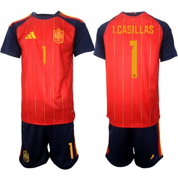 Mens Spain National Team #1 Iker Casillas Home Red 2026 FIFA World Cup Soccer Jersey Kit