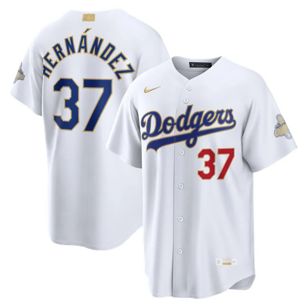 Mens Los Angeles Dodgers #37 Teoscar Hernandez Nike 2026 White Gold Collection Stadium Limited Jersey