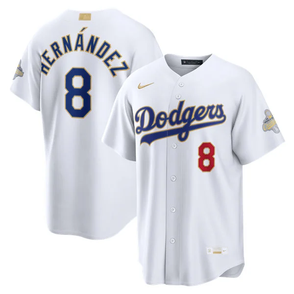 Mens Los Angeles Dodgers #8 Kike Hernandez Nike 2026 White Gold Collection Stadium Limited Jersey