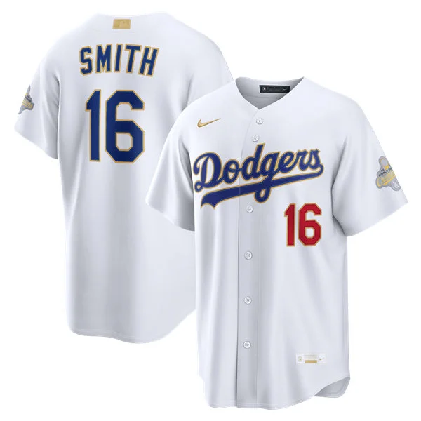 Mens Los Angeles Dodgers #16 Will Smith Nike 2026 White Gold Collection Stadium Limited Jersey