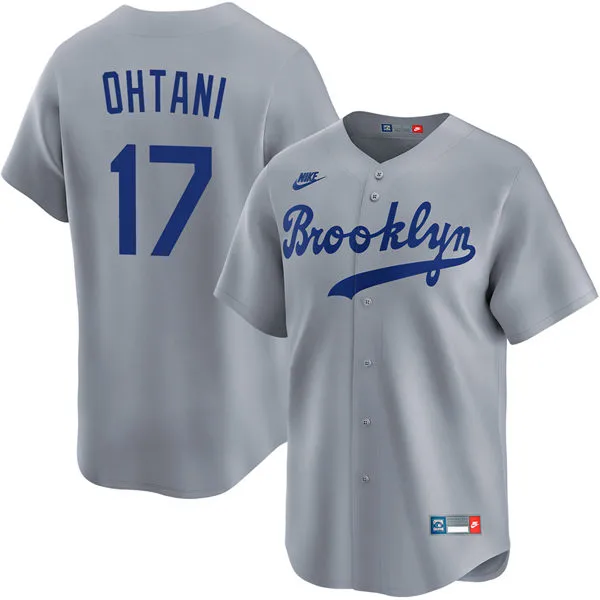Mens Los Angeles Dodgers #17 Shohei Ohtani Nike Gray Throwback Cooperstown Collection Limited Jersey