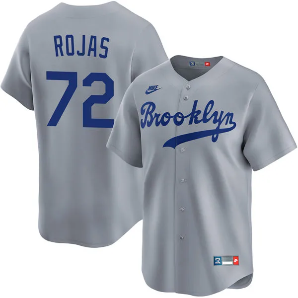 Mens Los Angeles Dodgers #72 Miguel Rojas Nike Gray Throwback Cooperstown Collection Limited Jersey