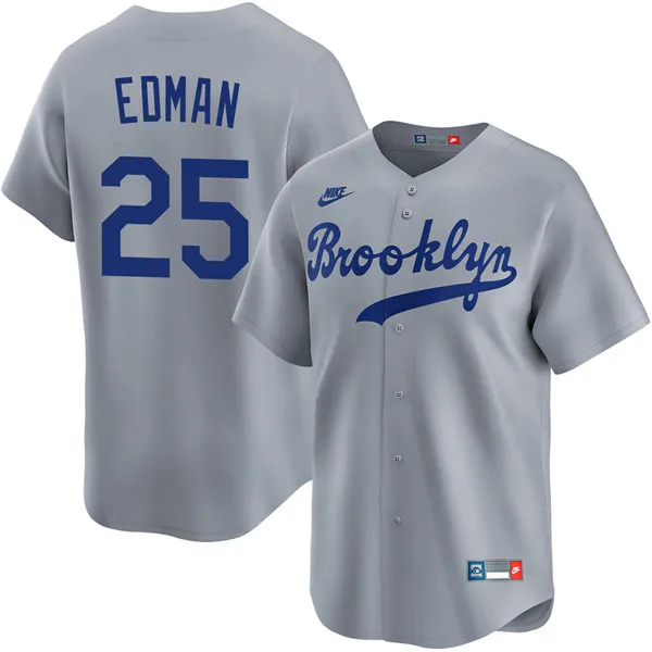 Mens Los Angeles Dodgers #25 Tommy Edman  Nike Gray Throwback Cooperstown Collection Limited Jersey