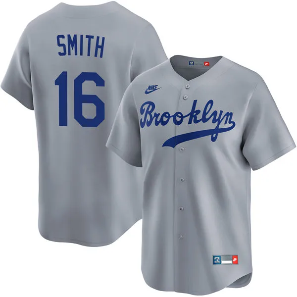 Mens Los Angeles Dodgers #16 Will Smith Nike Gray Throwback Cooperstown Collection Limited Jersey