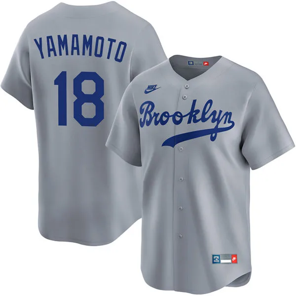Mens Los Angeles Dodgers #18 Yoshinobu Yamamoto Nike Gray Throwback Cooperstown Collection Limited Jersey