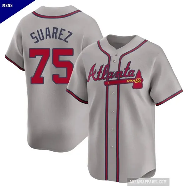 Mens Atlanta Braves #75 Robert Suarez Nike Gray Away Limited Jersey