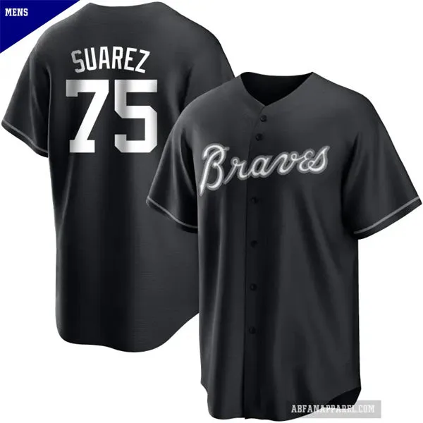 Mens Atlanta Braves #75 Robert Suarez Nike Black Fashion Jersey