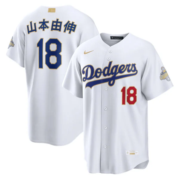 Youth Los Angeles Dodgers #18 Yoshinobu Yamamoto Kanji Name Nike 2026 White Gold Collection Stadium Limited Jersey