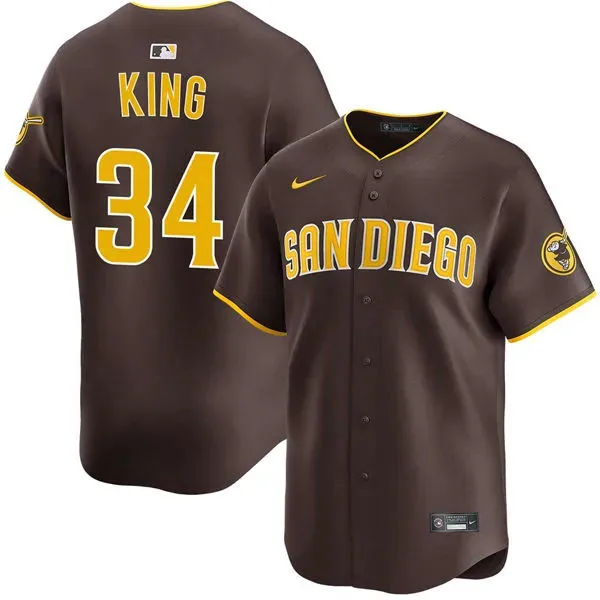 Mens San Diego Padres #34 Michael King Nike Brown Away Limited Jersey