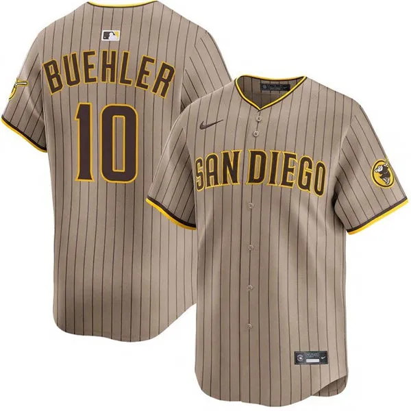 Mens San Diego Padres #10 Walker Buehler Nike Alternate Khaki Limited Jersey