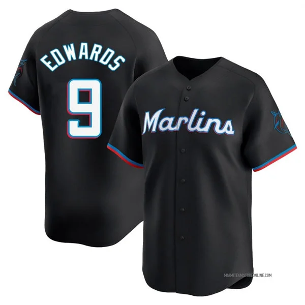 Mens Miami Marlins #9 Xavier Edwards Nike Black Alternate Limited Jersey