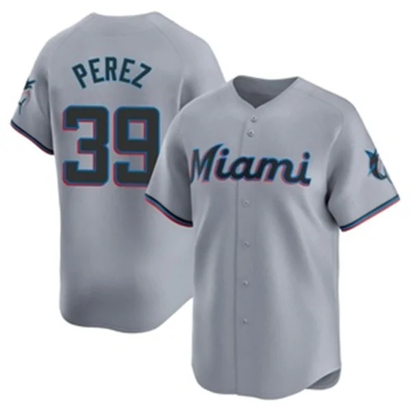 Mens Miami Marlins #39 Eury Perez Nike Gray Road Limited Jersey