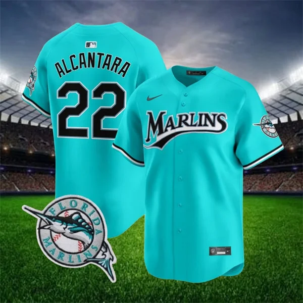 Mens Miami Marlins #22 Sandy Alcantara 2026 Aqua Throwback Limited Jersey