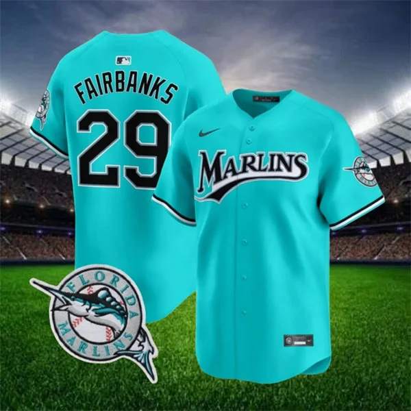 Mens Miami Marlins #29 Pete Fairbanks 2026 Aqua Throwback Limited Jersey