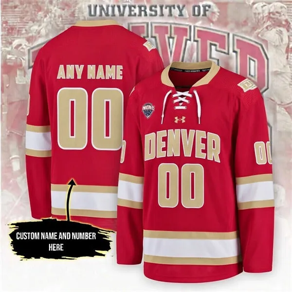 Custom Denver Pioneers 2026 Crimson Under Armour Hockey Jersey