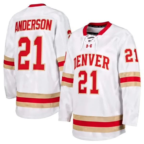 Denver Pioneers #21 Kent Anderson 2026 White College Hockey Game Jersey