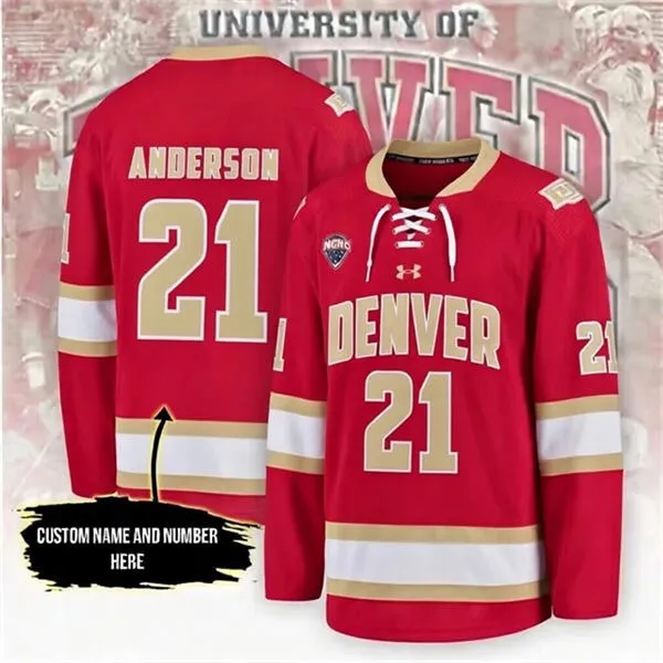Denver Pioneers #21 Kent Anderson 2026 Crimson College Hockey Game Jersey