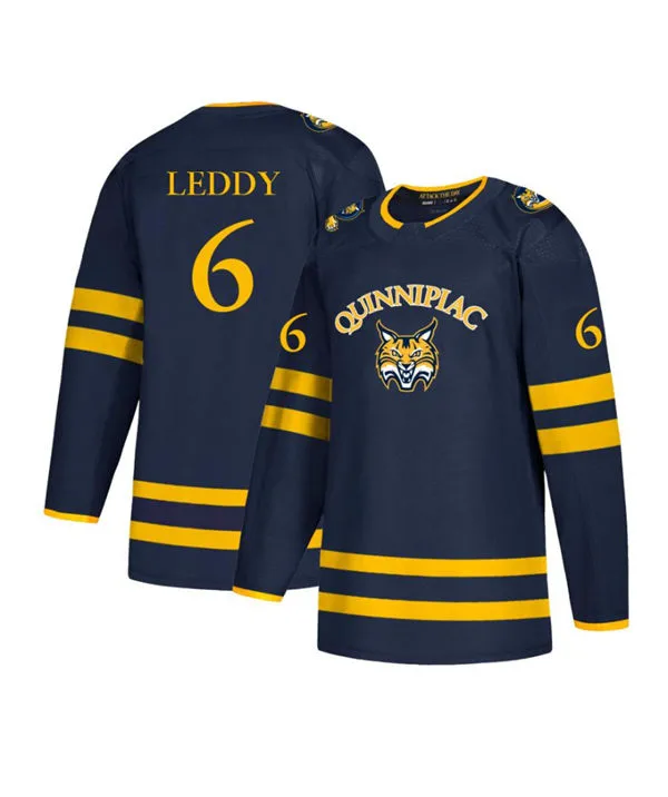 Quinnipiac Bobcats #6 Charlie Leddy Navy Alternate Hockey Jersey