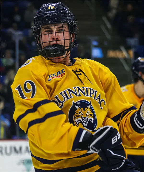 Quinnipiac Bobcats #19 Ethan Wyttenbach Adidas 2026 Gold Hockey Game Jersey