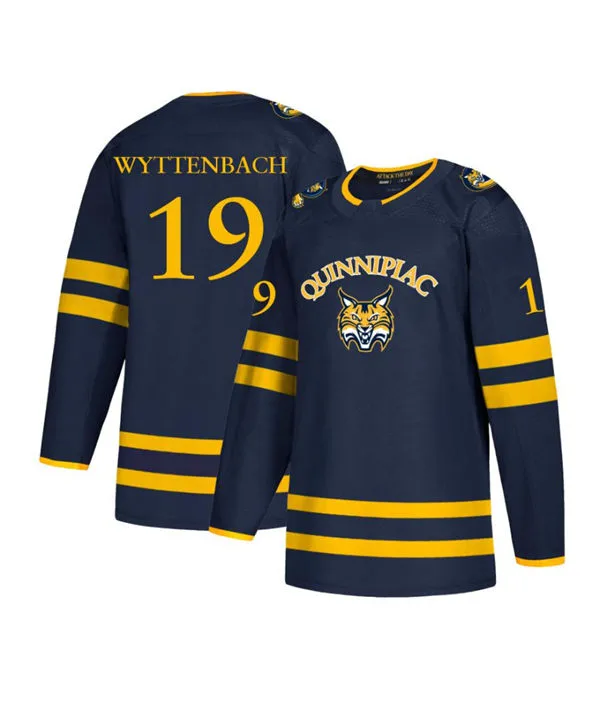 Quinnipiac Bobcats #19 Ethan Wyttenbach Navy Alternate Hockey Jersey