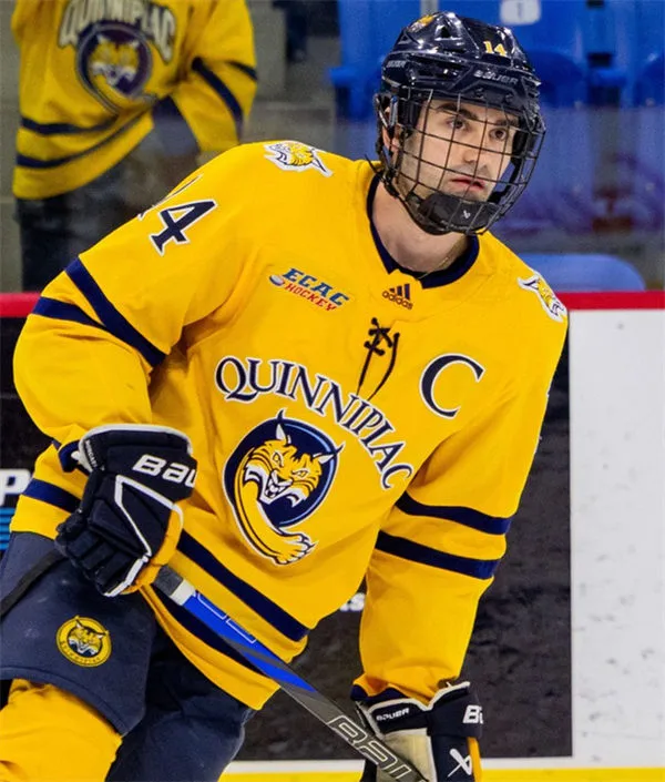 Quinnipiac Bobcats #14 Victor Czerneckianair Adidas 2026 Gold Hockey Game Jersey