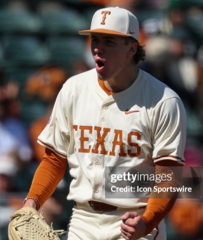 Texas Longhorns #99  Dylan Volantis 2026 SEC Cream Baseball Game Jersey.jpg