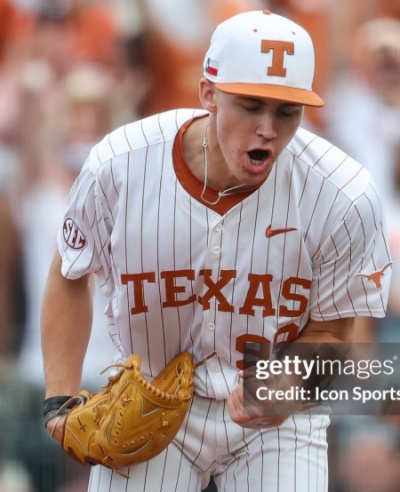 Texas Longhorns #99  Dylan Volantis 2025 SEC White Pinstripe Baseball Game Jersey
