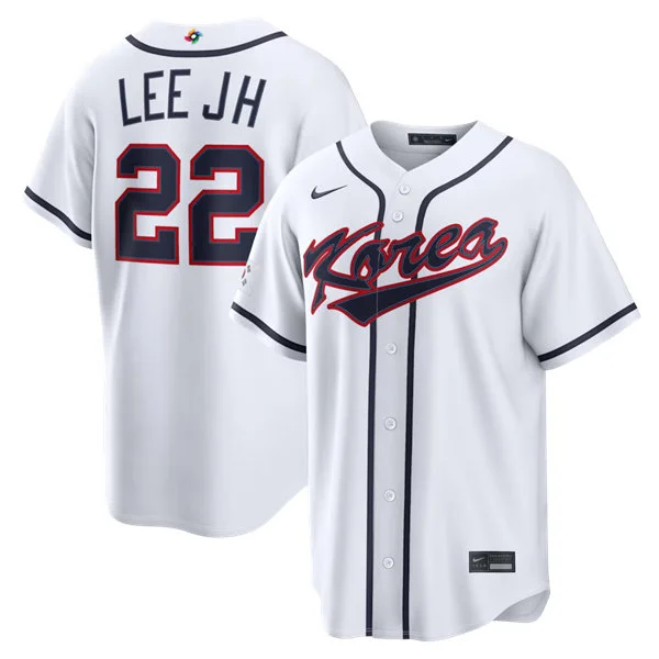 Men's Korea Baseball #22 Jung Hoo Lee Nike White 2026 World Baseball Classic Home Stadium Jersey