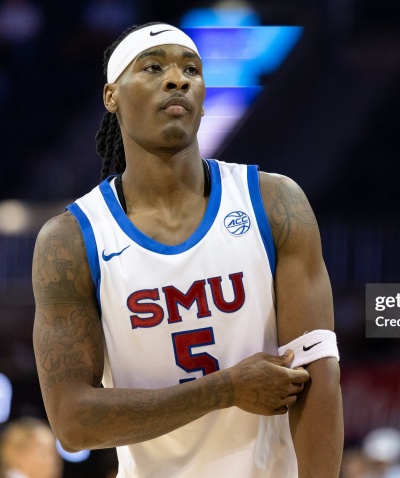 SMU Mustangs #5 Jaron Pierre Jr.  Nike 2025 ACC White Basketball Game Jersey