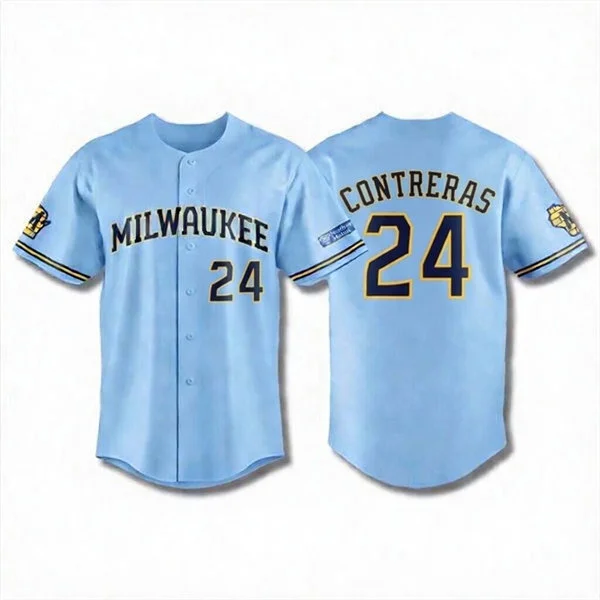 Mens Milwaukee Brewers #24 William Contreras Nike 2026 Light Blue Road Limited Jersey