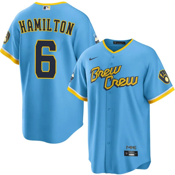 Mens Milwaukee Brewers #6 David Hamilton Powder Blue City Connect Limited Jersey