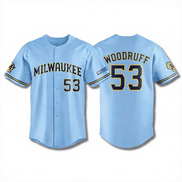 Mens Milwaukee Brewers #53 Brandon Woodruff Nike 2026 Light Blue Road Limited Jersey
