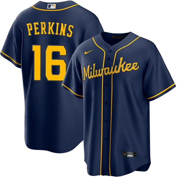 Mens Milwaukee Brewers #16 Blake Perkins Nike Navy Alternate Limited Jersey