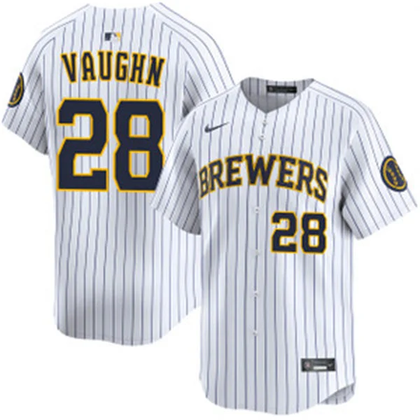 Mens Milwaukee Brewers #28 Andrew Vaughn Nike White Pinstripe Alternate Limited Jersey