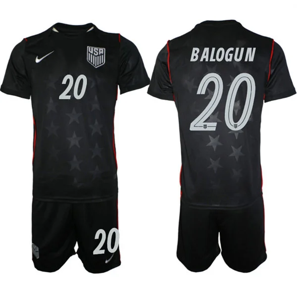 Mens USA National Team #20 Folarin Balogun Away Black 2026 FIFA World Cup Soccer Jersey Kit
