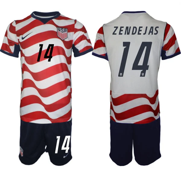 Mens USA National Team #14 Alex Zendejas Home White Red 2026 FIFA World Cup Soccer Jersey Kit