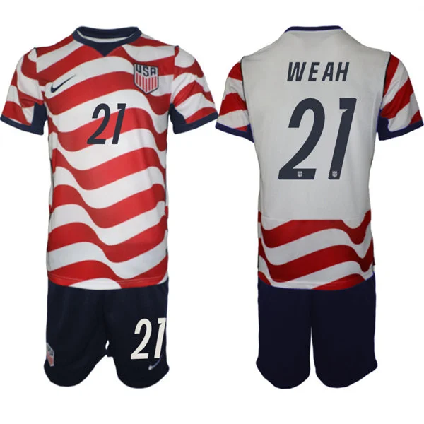 Mens USA National Team #21 Timothy Weah Home White Red 2026 FIFA World Cup Soccer Jersey Kit