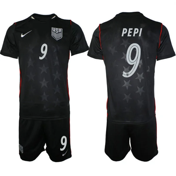 Mens USA National Team #9 Ricardo Pepi Away Black 2026 FIFA World Cup Soccer Jersey Kit