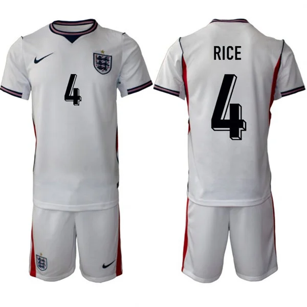 Mens England National Team #4 Declan Rice Home White 2026 FIFA World Cup Soccer Jersey Kit