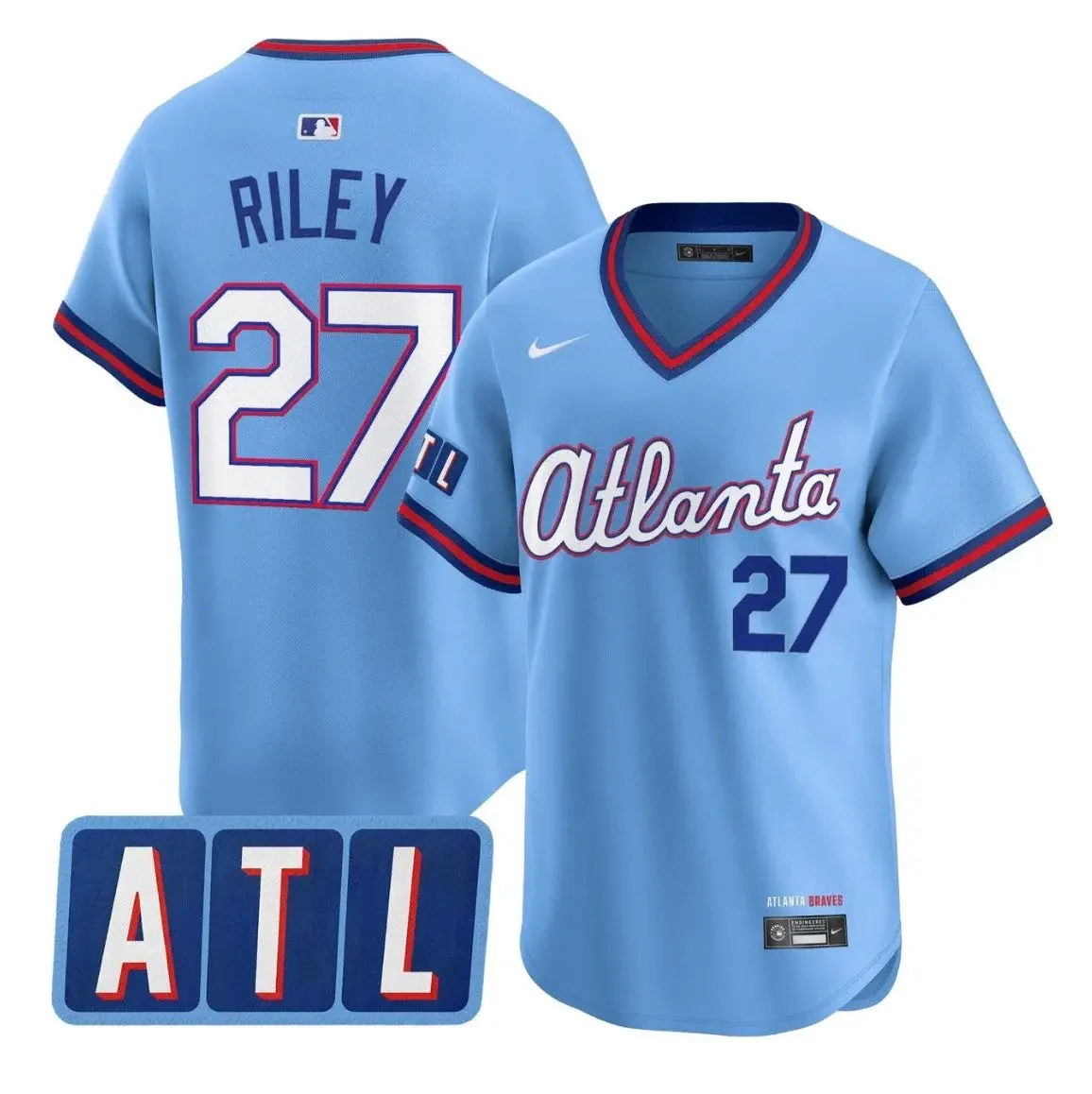 Mens Atlanta Braves #27 Austin Riley 2026 Blue City Connect 2.0 Limited Jersey 